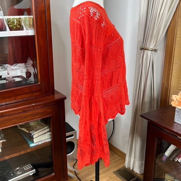 Free People Red Lace Bell Sleeve Top - Picture 8 of 15